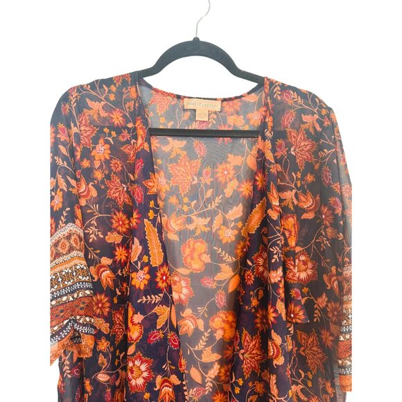 Band Of Gypsies Small Floral Kimono Oversized Flowing Sheer Fabric Fall Colors - Picture 3 of 7